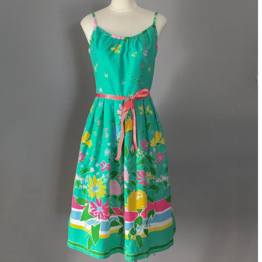 70s Lanz green floral sundress Sz Med